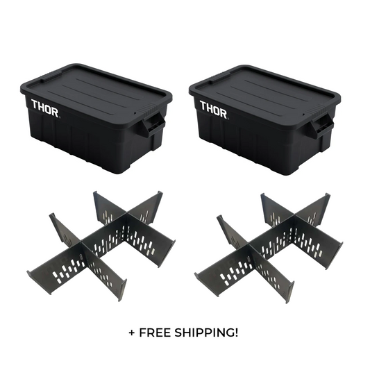 Two 53L THOR Storage Boxes & Dividers Bundle